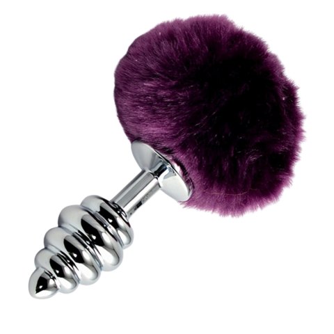 Wtyczka analna spiralna srebrna z białym pomponem 8 cm Lovetoy
