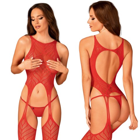 Bodystocking Obsessive N122 czerwony geometryczny XL XXL