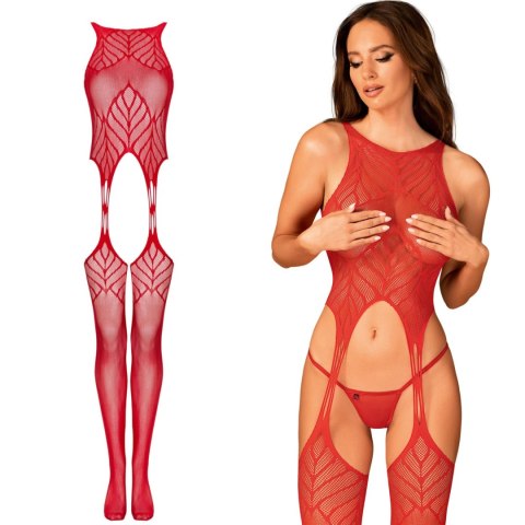 Bodystocking Obsessive N122 czerwony geometryczny XL XXL