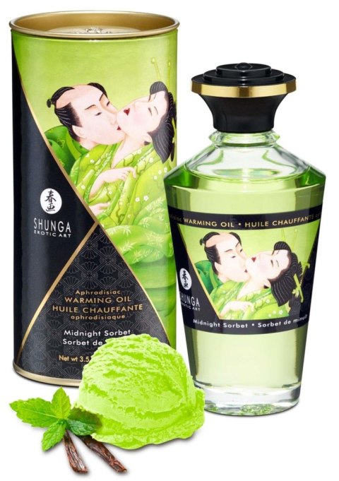 Olejek rozgrzewający do masażu Shunga Midnight Sorbet miętowy