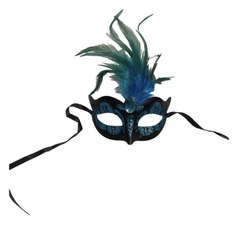 Maska wenecka Kinky Mask jasnoniebieska z kamieniem i piórkiem