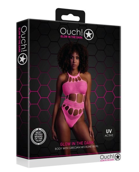 Body Ouch z greckim dekoltem neonowy róż XS/XL