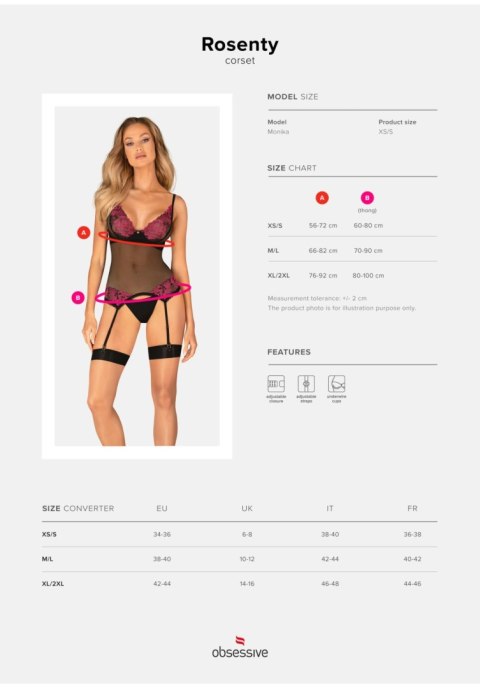 Gorset Obsessive Rosenty czarny M/L z siateczki i fiszbinami