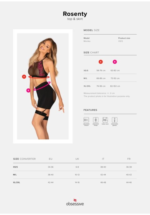Komplet bielizny Obsessive Rosenty XL 2XL czarny