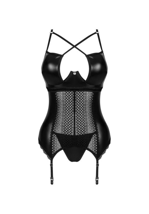Koronkowy gorset i stringi Norides Obsessive czarne XS/S