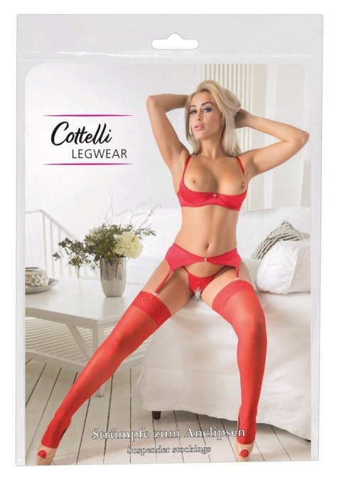 Pończochy z koronką Cottelli LEGWEAR czerwone 20 den