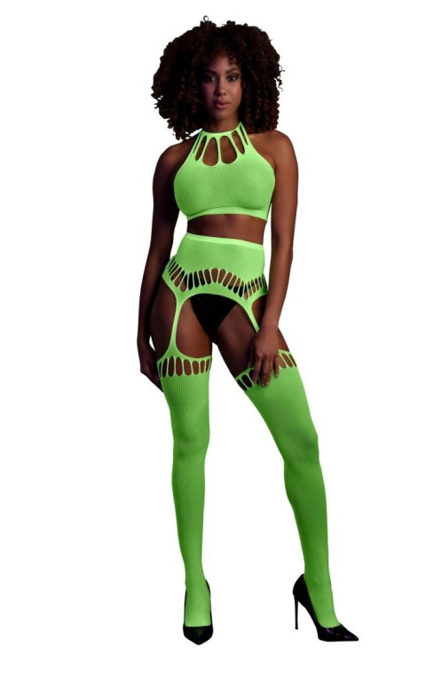 Komplet bielizny Ouch neonowy zielony UV XS/XL