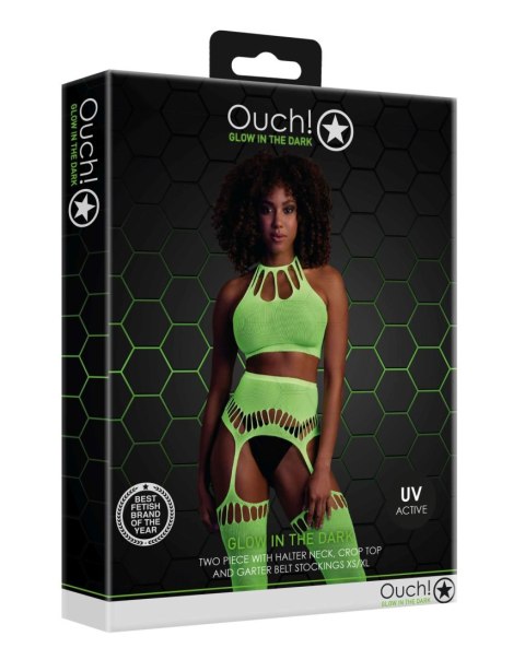 Komplet bielizny Ouch neonowy zielony UV XS/XL