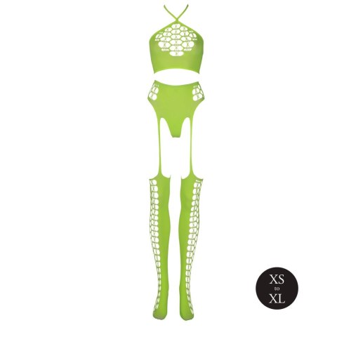 Komplet bielizny Ouch! neonowy zielony crop top pończochy XS/XL