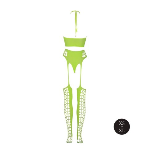 Komplet bielizny Ouch! neonowy zielony crop top pończochy XS/XL