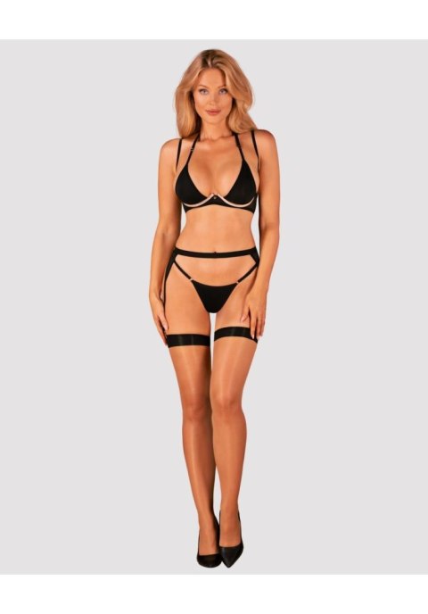 Komplet bielizny Selinne Obsessive trzyczęściowy czarny XL/2XL
