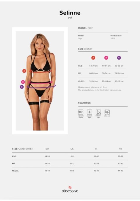 Komplet bielizny Selinne Obsessive trzyczęściowy czarny XL/2XL