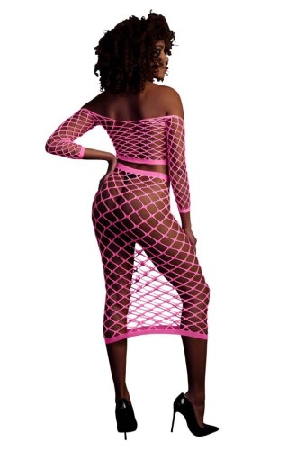 Komplet bielizny neonowy Ouch! różowy UV XS/XL