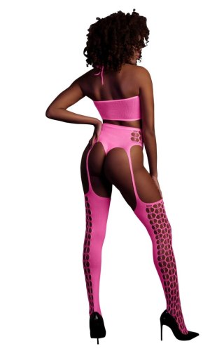 Neonowy komplet Ouch! crop top i pończochy różowy XS/XL
