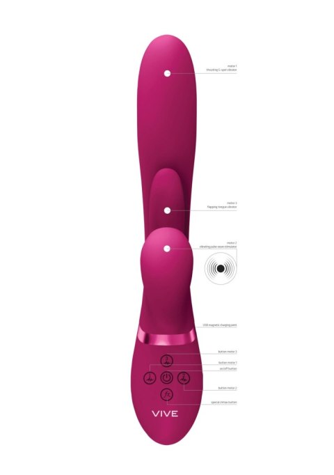 Wibrator Kura Vive z klapowym językiem i pchnięciem różowy USB