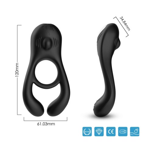 Pierścień erekcyjny wibrujący Veyron czarny 9 trybów USB silikonowy