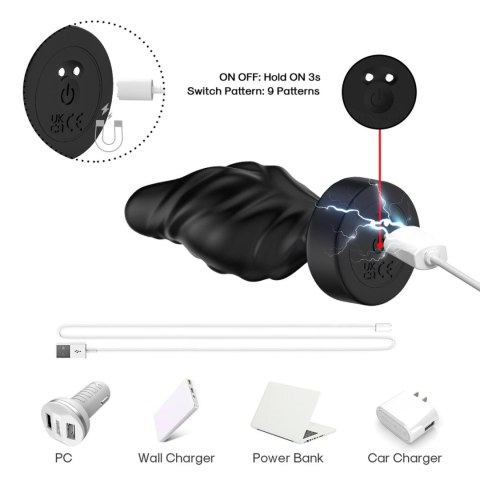 Wibrujący korek analny Limonster czarny 9 trybów USB wodoodporny