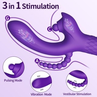 Wibrator Patty silikonowy stymulator łechtaczki z wypustką analną USB