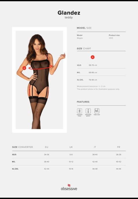 Body erotyczne transparentne Glandez Obsessive czarne XL/2XL