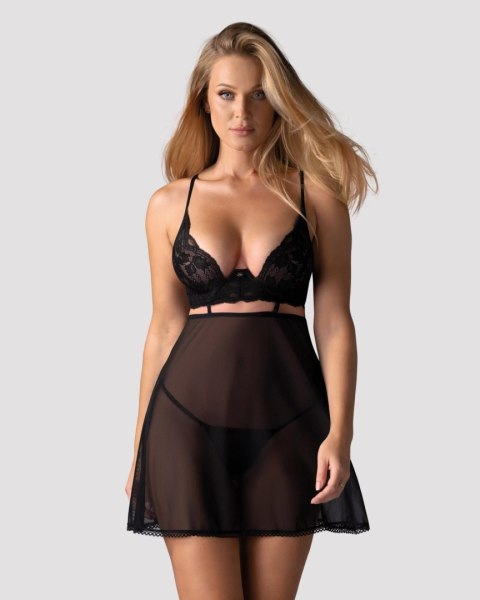 Babydoll koronkowy transparentny z fiszbinami i stringami Obsessive XL 2XL