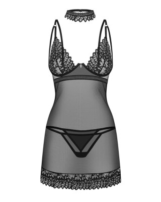 Donarella czarny komplet koszulka stringi choker Obsessive M/L