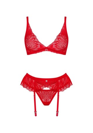 Komplet bielizny Obsessive Chilisa koronkowy czerwony M/L