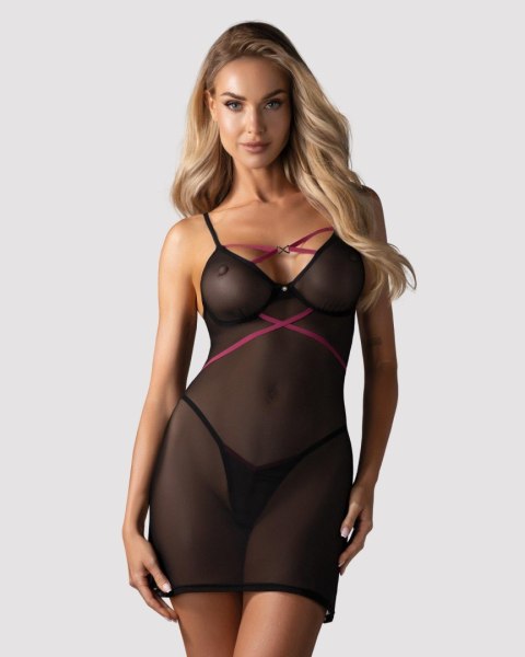 Novenes prześwitująca koszulka i stringi Obsessive czarne XL/2XL