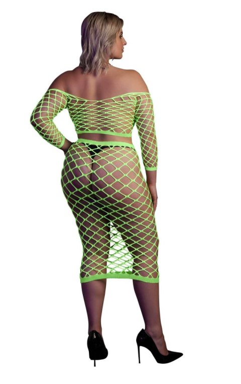 Neonowy komplet bielizny Ouch top z rękawem i spódnica XL XXXXL