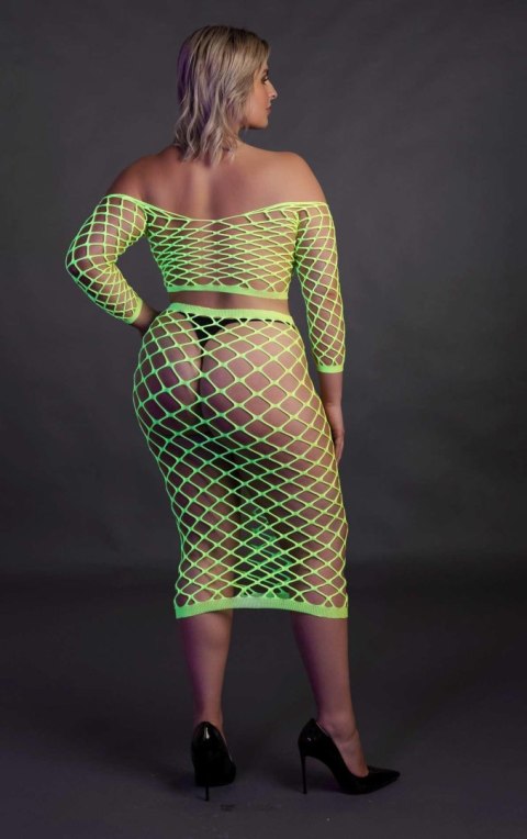 Neonowy komplet bielizny Ouch top z rękawem i spódnica XL XXXXL