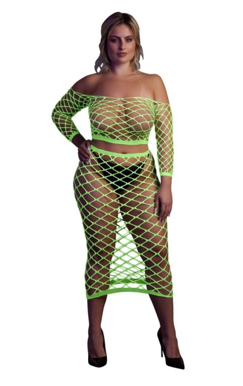 Neonowy komplet bielizny Ouch top z rękawem i spódnica XL XXXXL
