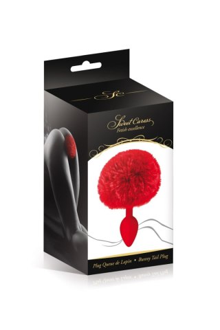 Korek analny Sweet Caress czerwony z pomponem