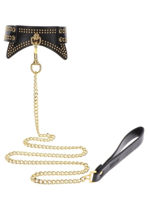 Obroża i smycz Taboom czarna ze złotymi ćwiekami