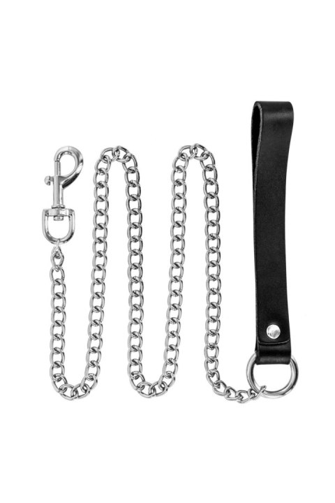 Smycz metalowa Fetish Premium ze skórzanym uchwytem 115 cm
