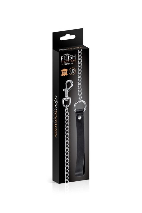 Smycz metalowa Fetish Premium ze skórzanym uchwytem 115 cm