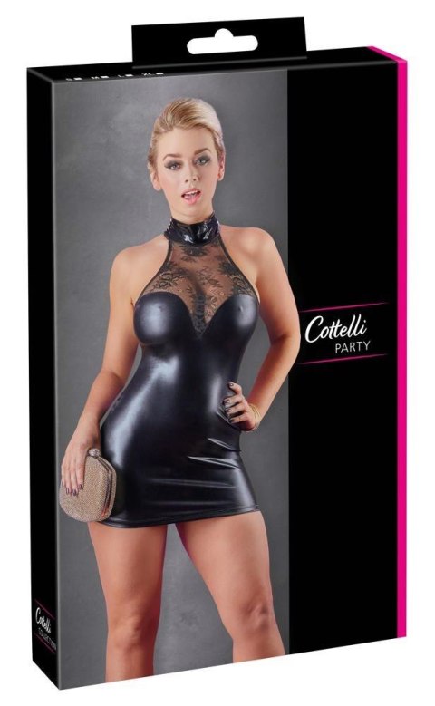 Sukienka wet look z koronką Cottelli PARTY czarna M