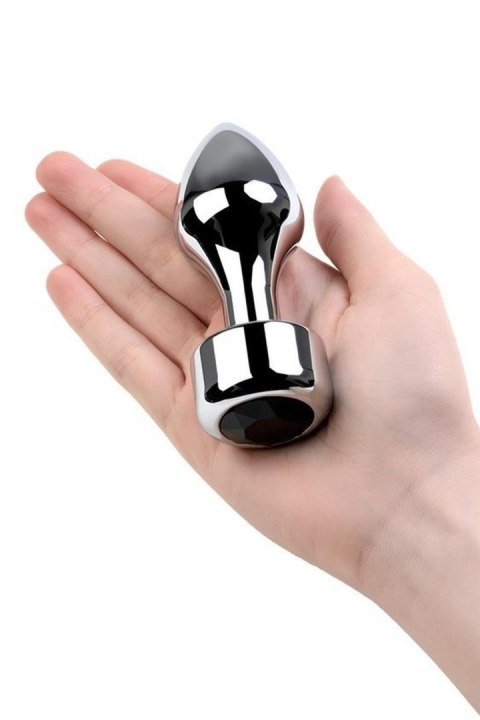 Korek analny metalowy srebrny TOYFA z czarnym kryształkiem 10,8 cm