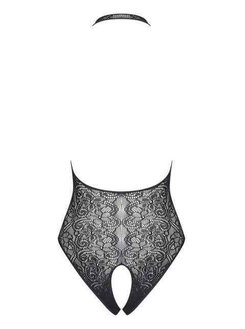 Czarne body erotyczne Obsessive B113 z kwiatowym wzorem S/M/L