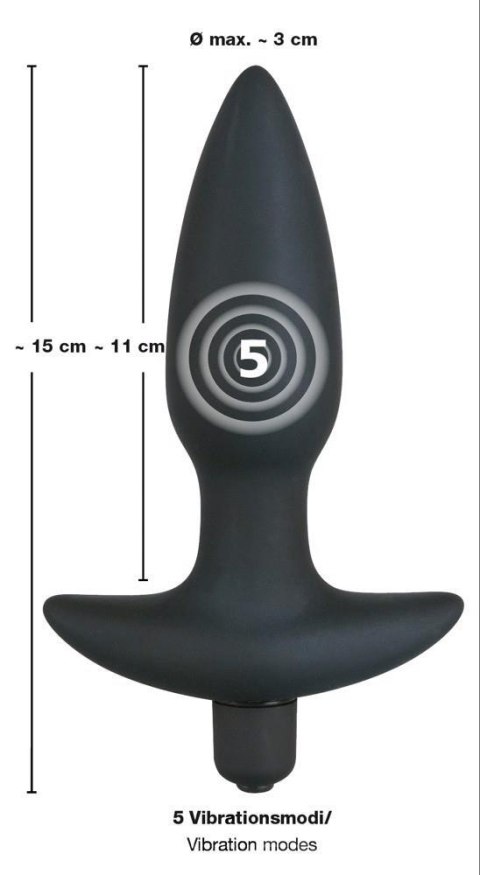 Wibrujący korek analny Black Velvets silikonowy czarny 15 cm