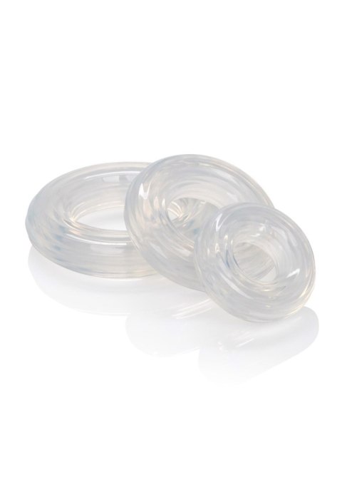 Zestaw premium silikonowych pierścieni erekcyjnych Calexotics transparentny