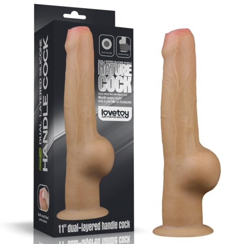 Dildo realistyczne dwuwarstwowe silikonowe Lovetoy z uchwytem 28 cm