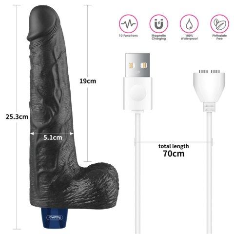 Dildo realistyczne wibrujące Lovetoy Real Softee czarne USB 25cm