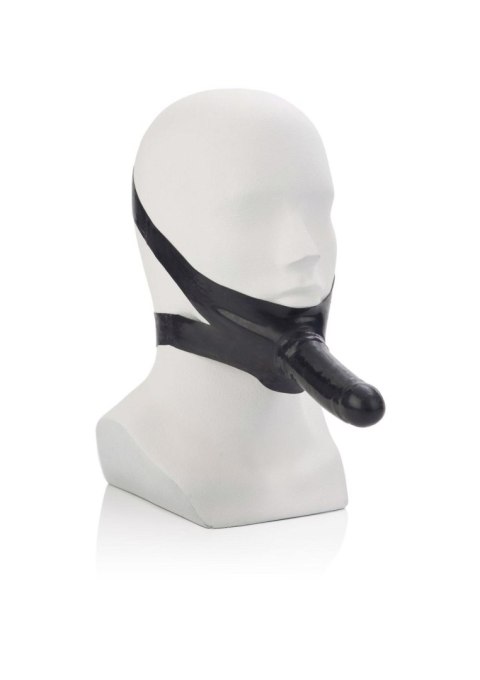 Knebel z lateksowym dildem The Accommodator czarny 14 cm z wibracją