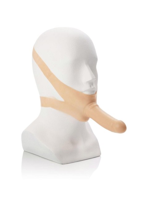 Knebel z wibrującym dildem latexowym Accommodator jasny 14 cm