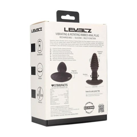 Korek analny Levelz wibrujący rotacyjny karbowany silikonowy czarny 12,5 cm