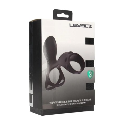 Wibrujący pierścień na penisa i jądra z pętlą Levelz silikonowy czarny 14cm
