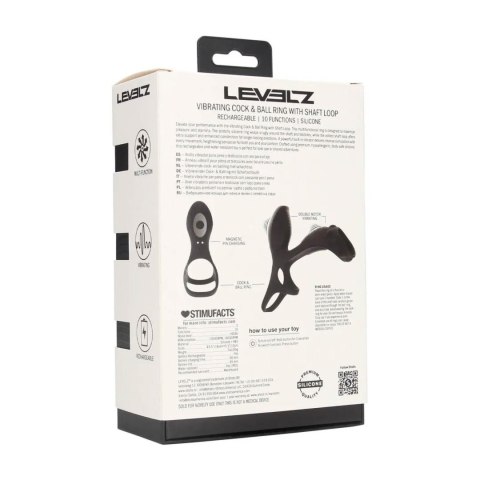Wibrujący pierścień na penisa i jądra z pętlą Levelz silikonowy czarny 14cm