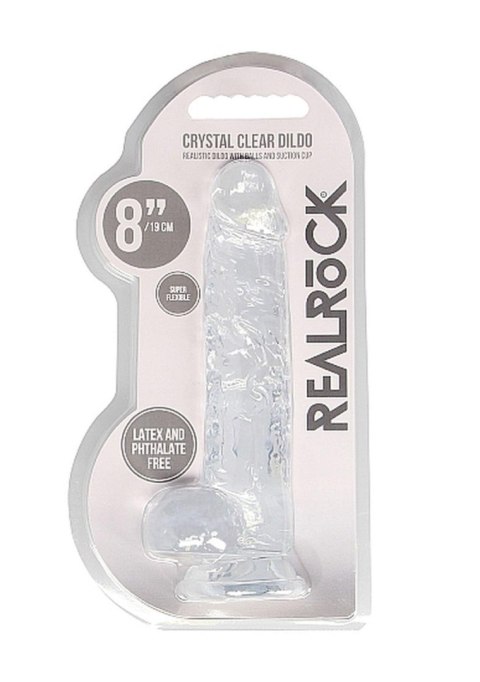 Dildo realistyczne z jądrami RealRock Crystal Clear transparentne 21 cm