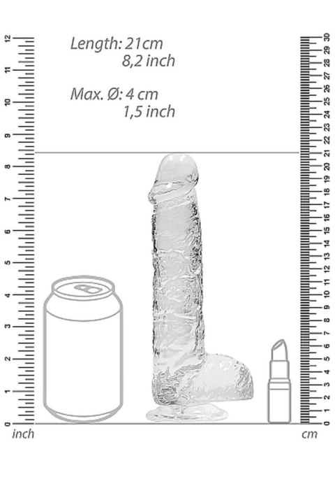 Dildo realistyczne z jądrami RealRock Crystal Clear transparentne 21 cm
