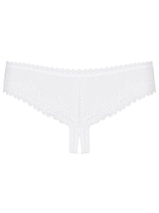 Białe koronkowe stringi otwarte Alabastra Obsessive L/XL