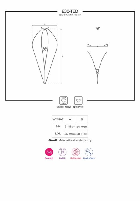 Erotyczne body Obsessive z otwartym przodem i krokiem S/M